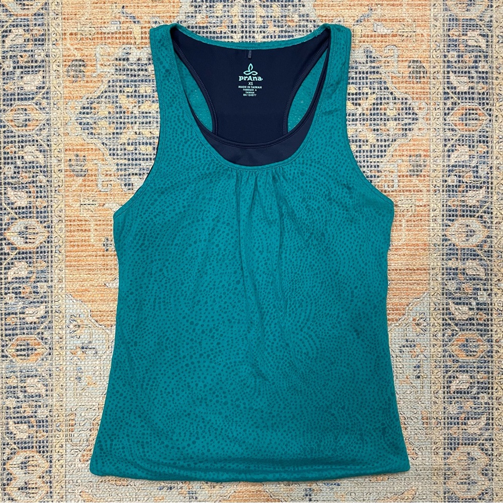 NWOT PrAna Racerback Double Lined Tank Top Teal Blue Size XS Active Running Gym